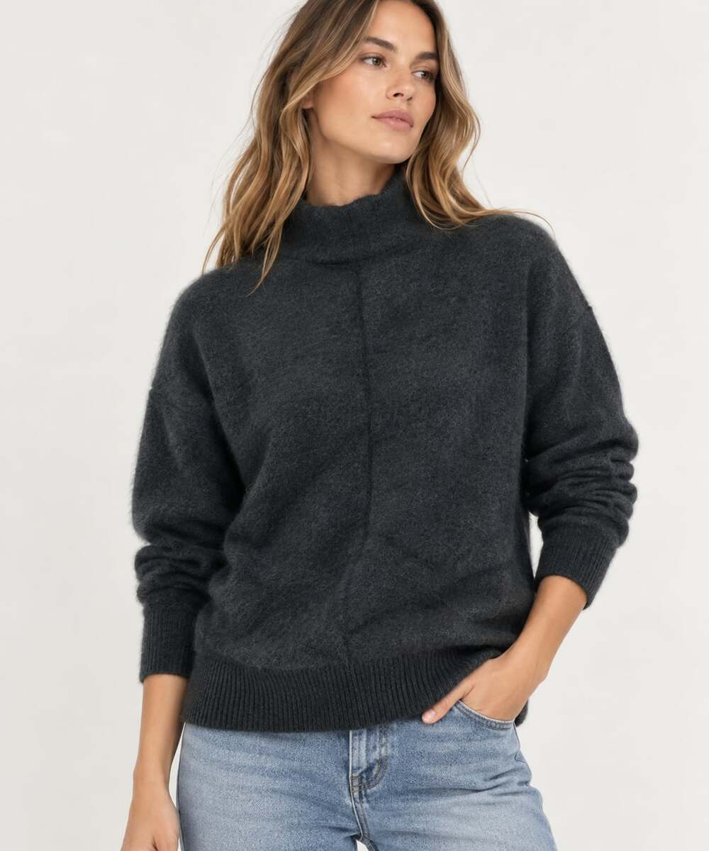 Vince Funnel Neck Sweater Size S/P Charcoal Gray Cashmere Blend